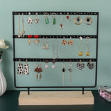 Wooden Base Earrings Storage Rack 66 Holes Holder