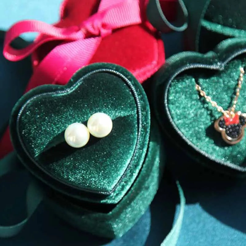 Corduroy Heart-shaped Jewelry Box Single Ring/ Necklace box