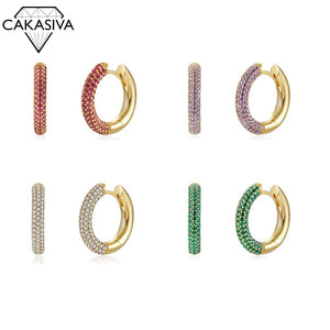 925 Silver Huggie Hoop Earrings with Rainbow CZ - Statement Jewelry