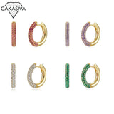 925 Silver Huggie Hoop Earrings with Rainbow CZ - Statement Jewelry
