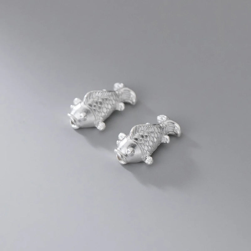 999 Pure Silver Lucky Fish Charm Beads 3D Carftwork DIY Necklace Bracelet