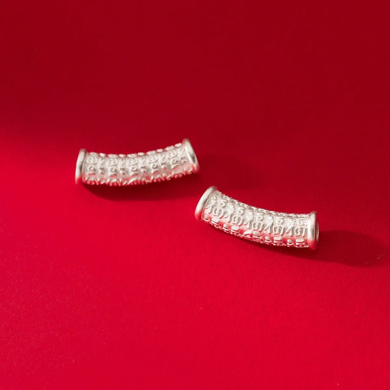 999 Pure Silver Lucky Tube Spacer Beads Chinese Blessing Good Luck Charms DIY