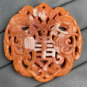 Chinese Natural Jade Statue Traditional Vintage Pattern Charm DIY Necklace Gift