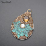 Natural Shell Oval Crystal Rhinestones Vintage Pendant for DIY Men Necklace