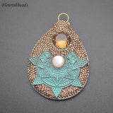 Natural Shell Oval Crystal Rhinestones Vintage Pendant for DIY Men Necklace