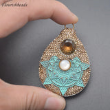Natural Shell Oval Crystal Rhinestones Vintage Pendant for DIY Men Necklace
