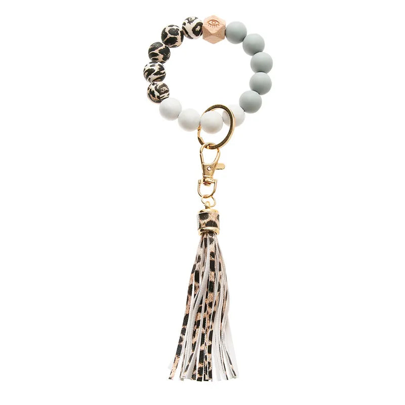 Colorful Silicone Beaded Bracelet Wrist Bangle Keychain Women Girls Bag