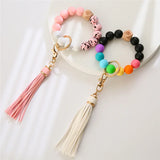 Colorful Silicone Beaded Bracelet Wrist Bangle Keychain Women Girls Bag