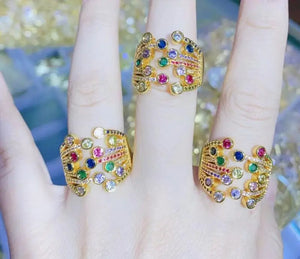 Colorful Zircon Ring Peacock Plated CZ Stone Party Jewelry