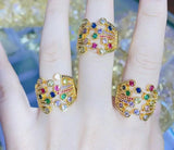Colorful Zircon Ring Peacock Plated CZ Stone Party Jewelry