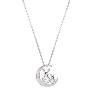 Moon Rabbit Pendant Necklace Women Collarbone Chain Jewelry