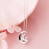 Moon Rabbit Pendant Necklace Women Collarbone Chain Jewelry