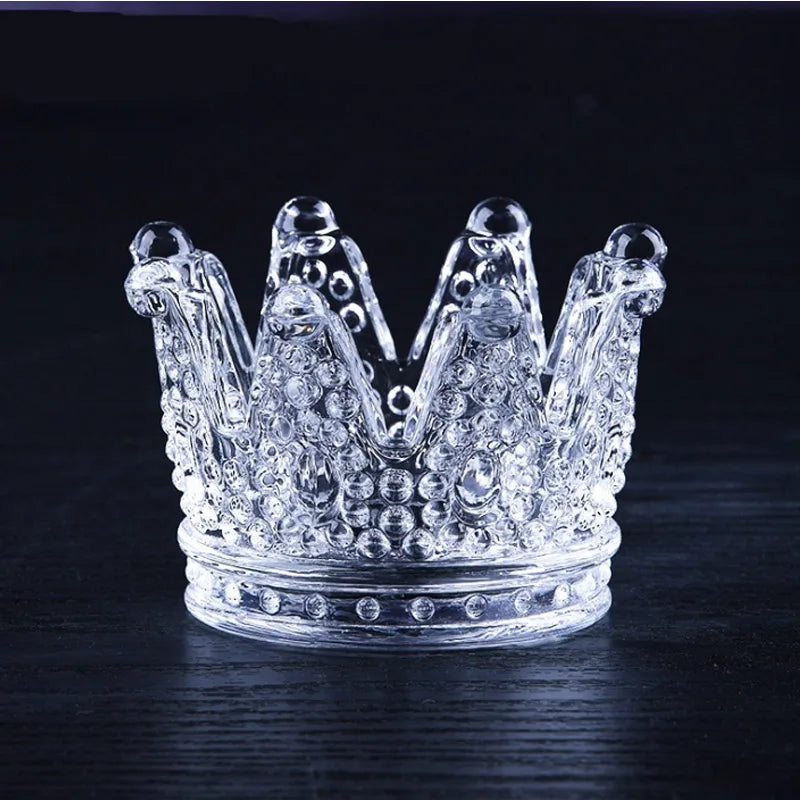 Glass Crown Candlestick & Beauty Egg Tray Jewelry Storage Box