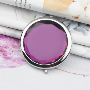 Crystal Metal Makeup Mirror 70mm Compact Round Girl's Women Cosmetic