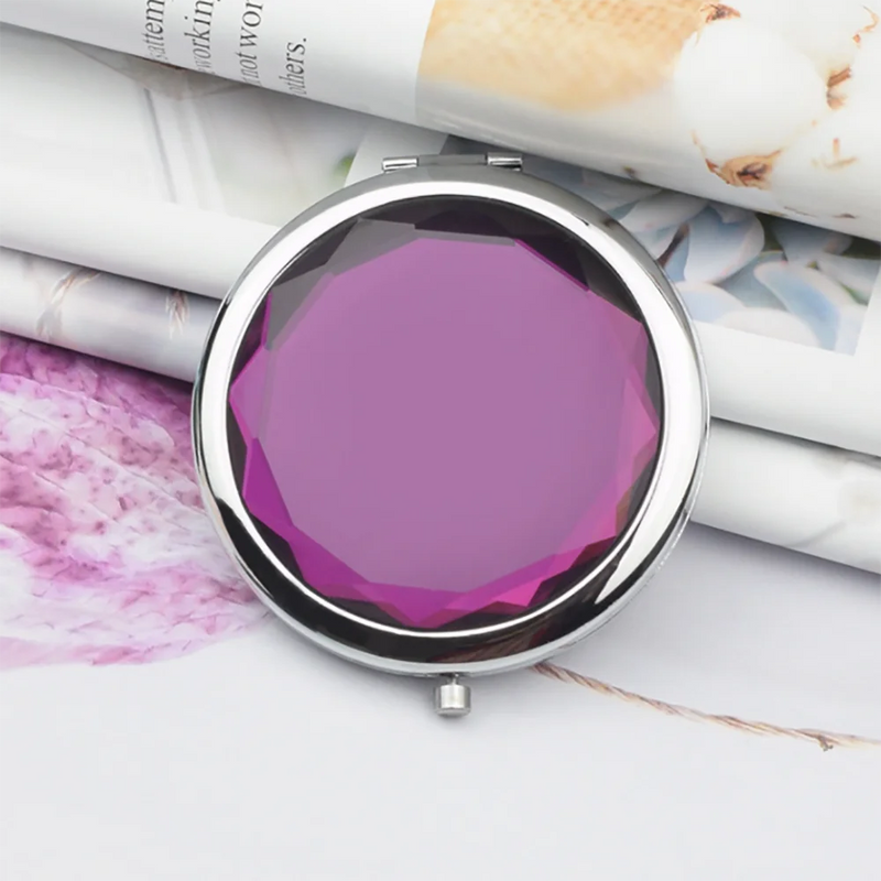 Crystal Metal Makeup Mirror 70mm Compact Round Girl's Women Cosmetic
