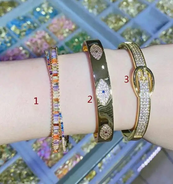 Crystal Zircon Enamel Bangle for Women Adjustable Cuff Party Jewelry