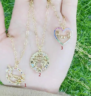 DIY Heart Mama Charms Necklace CZ Crystal Animal Pendant Necklace