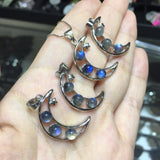 Labradorite Stone Crescent Moon Chakra Pendant