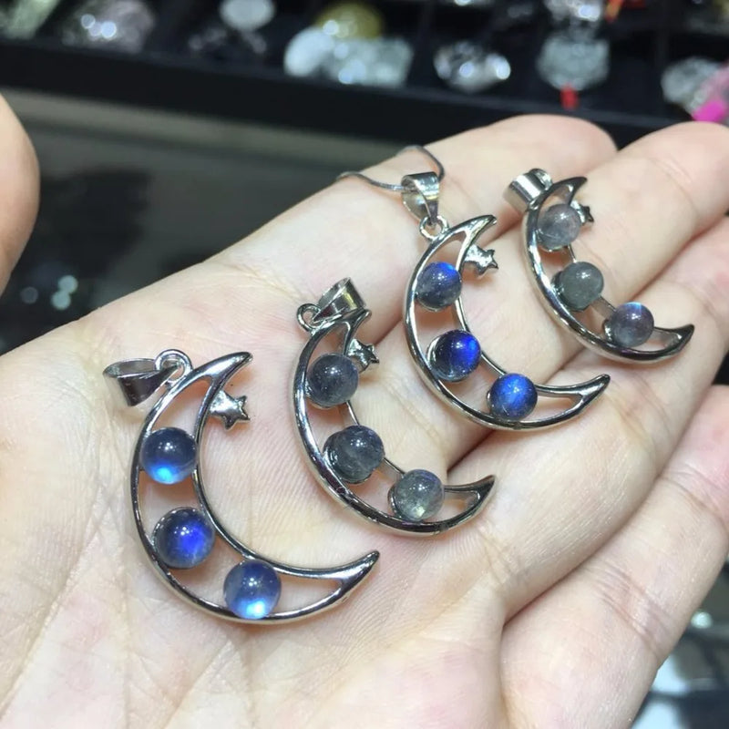 Labradorite Stone Crescent Moon Chakra Pendant