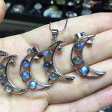 Labradorite Stone Crescent Moon Chakra Pendant