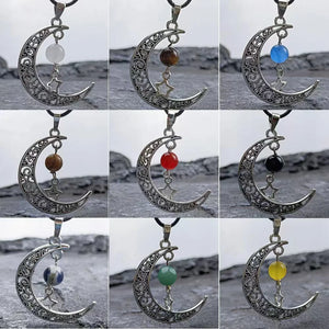 Moon Bead Stone Pendant Necklace Quartz Crystals Jewelry
