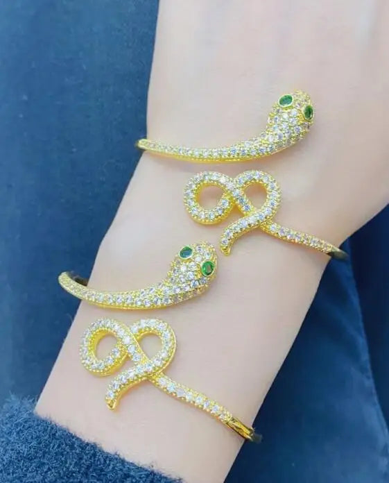Women's Cubic Zirconia Snake Charm Bracelet, Adjustable