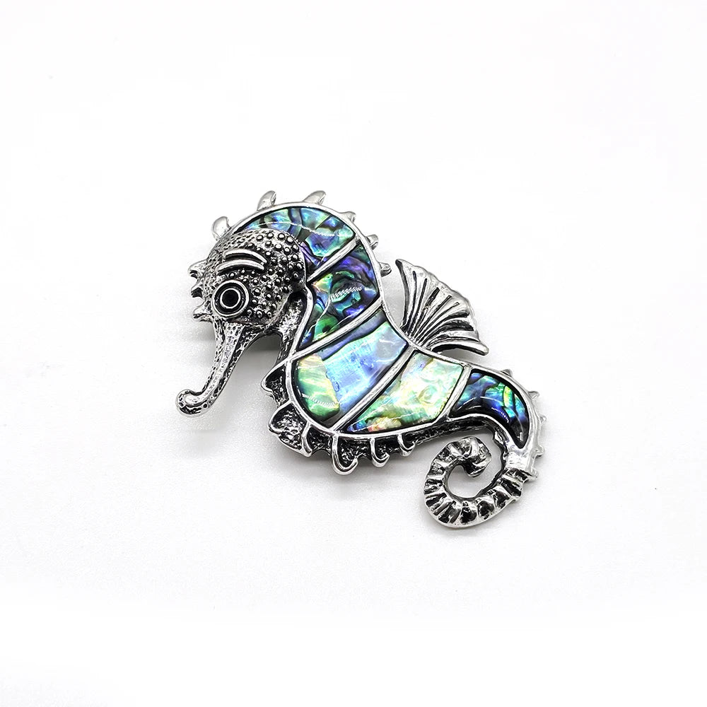 Vintage Seahorse Abalone Shell Pendant Necklace Jewelry