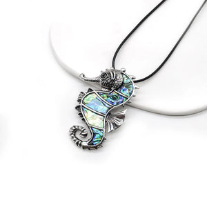 Vintage Seahorse Abalone Shell Pendant Necklace Jewelry
