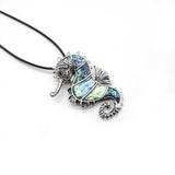 Vintage Seahorse Abalone Shell Pendant Necklace Jewelry