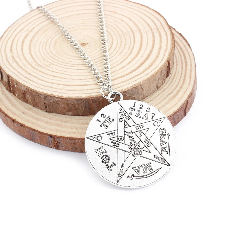 Witchcraft Tetragrammaton Pentagram Necklace Chain Star Charms Silver Jewelry