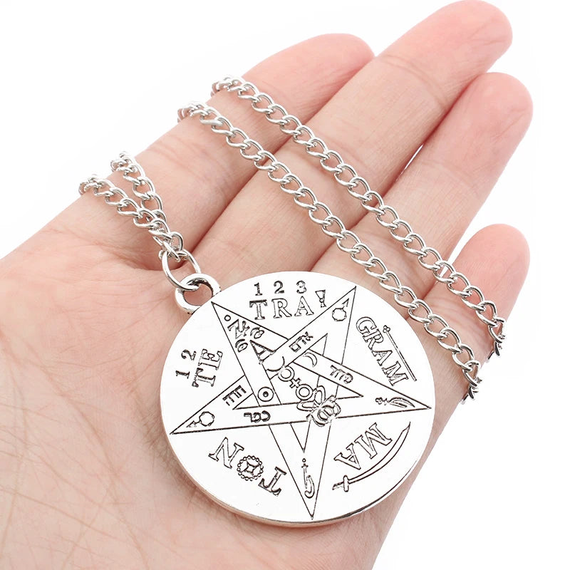 Witchcraft Tetragrammaton Pentagram Necklace Chain Star Charms Silver Jewelry