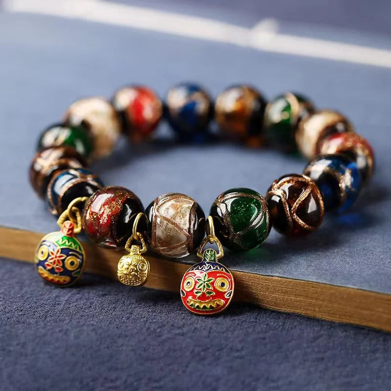 Grey Glaze Multicolor Swallowing Beast Couple Bracelet