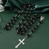 Vintage Style Pearl Rosary Beads Necklace with Cross Pendant