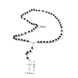 Vintage Style Pearl Rosary Beads With Cross Pendant Necklace