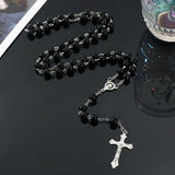 Vintage Style Pearl Rosary Beads Necklace with Cross Pendant