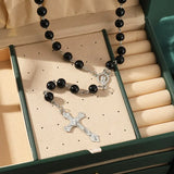 Vintage Style Pearl Rosary Beads With Cross Pendant Necklace
