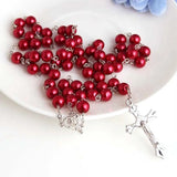 Vintage Pearl Rosary Beads Necklace with Cross Pendant