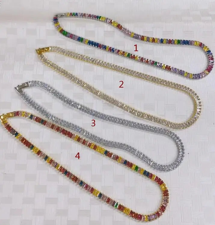 High Brass CZ Crystal Women Necklace Link Chain Jewelry
