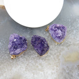 Amethysts Geode Pendant, Drusy Quartz Healing Crystal Necklace