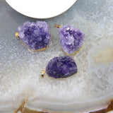 Amethysts Geode Pendant, Drusy Quartz Healing Crystal Necklace