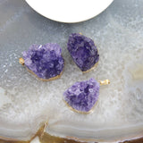 Amethysts Geode Pendant, Drusy Quartz Healing Crystal Necklace