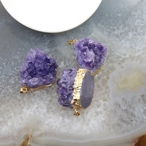 Amethysts Geode Pendant, Drusy Quartz Healing Crystal Necklace