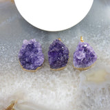 Amethysts Geode Pendant, Drusy Quartz Healing Crystal Necklace