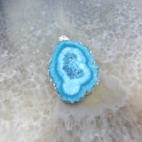 Irregular Oval Sun Flower Druzy Geode Agate Silvery Pendant