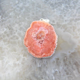 Irregular Oval Sun Flower Druzy Geode Agate Silvery Pendant
