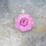Irregular Oval Sun Flower Druzy Geode Agate Silvery Pendant