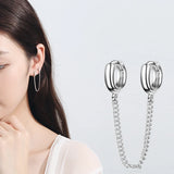 Silver Double Round Long Chain Earring for Women Jewelry