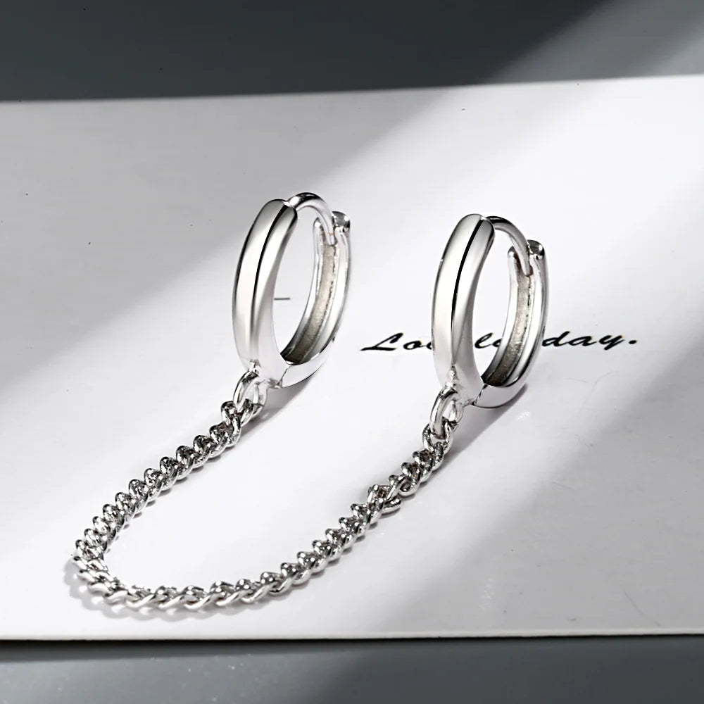 Silver Double Round Long Chain Earring for Women Jewelry