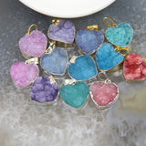 Love Heart Natural Geode Agate Pendant, Druzy Quartz Necklace DIY