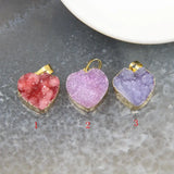 Love Heart Natural Geode Agate Pendant, Druzy Quartz Necklace DIY
